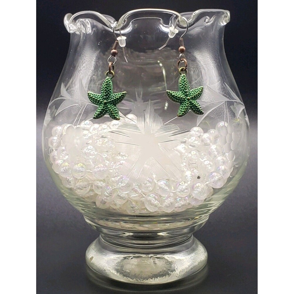 Brass Green Starfish Costume~ Dangle~ Drop~ Earrings Handmade brand new Nice!!!!